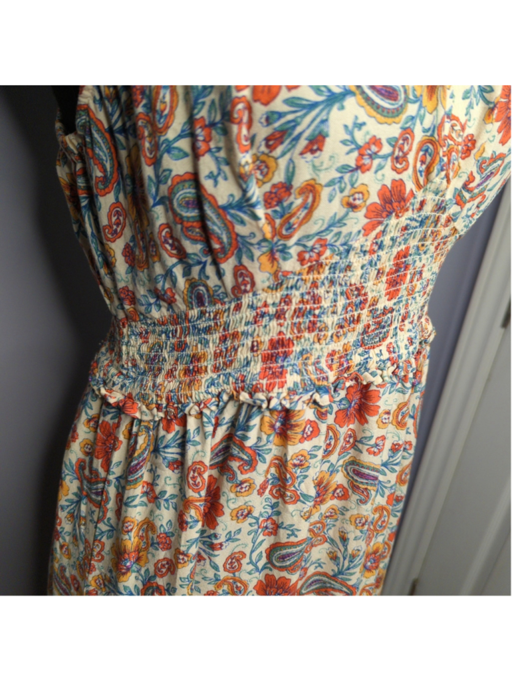 Patrons of Peace Boho Paisley Smocked Maxi Dress Size M Like New - Picture 4 of 14